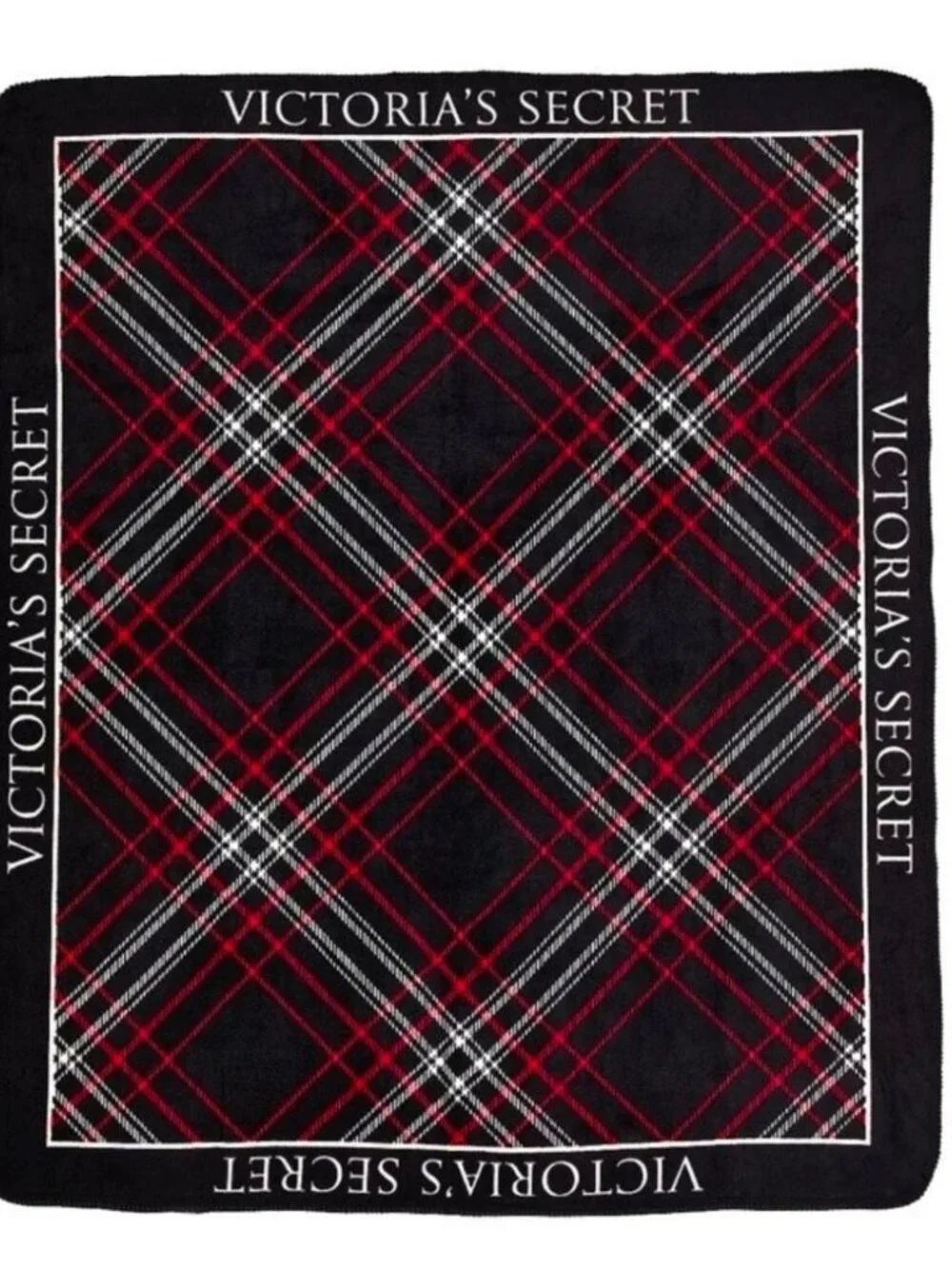 Victoria's Secret Black and Red Plaid Cozy Plush Fleece Sherpa Throw Blanket